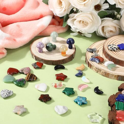60 Pieces Crystal Mushroom Sculpture Heart Shaped Crystals Moon Crystal Star Crystal Stones Bulks Worry Stones Assorted Hand Making Palm Thumb Gemstones for Witchcraft Meditation Reiki (Classic Style) in Saudi Arabia