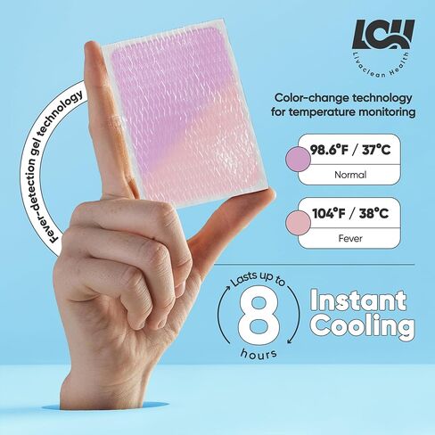 LivaClean 25 Sheets Cooling Patches Pain Relief, Migraine & Fever - Cooling Relief Fever Reducer, Cool Fever Patch Kids, Cooling Patch, Baby Cooling Pad, Cooling Gel Pad, Fever Cooling Pads in Kuwait