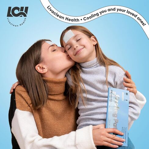 LivaClean 25 Sheets Cooling Patches Pain Relief, Migraine & Fever - Cooling Relief Fever Reducer, Cool Fever Patch Kids, Cooling Patch, Baby Cooling Pad, Cooling Gel Pad, Fever Cooling Pads in Kuwait