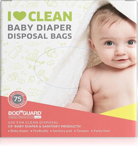 Bodyguard Baby Diaper Disposable Bags - 75 Bags | Odor Sealing for Diapers, Food Waste, Pet Waste, Sanitary Product Disposal | Durable and Unscented in Kuwait