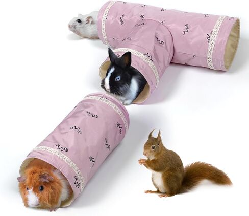 2 Pack Guinea Pig Tunnels, 3 Way Straight Play Tunnel Tubes for Hamster, Pet Chinchilla Hideout Toys Small Animal Cage Accessories for Ferret Rat Hedgehog Gerbils Rat in Kuwait