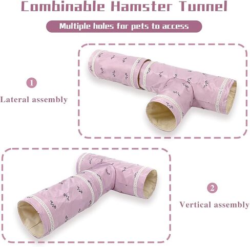 2 Pack Guinea Pig Tunnels, 3 Way Straight Play Tunnel Tubes for Hamster, Pet Chinchilla Hideout Toys Small Animal Cage Accessories for Ferret Rat Hedgehog Gerbils Rat in Kuwait