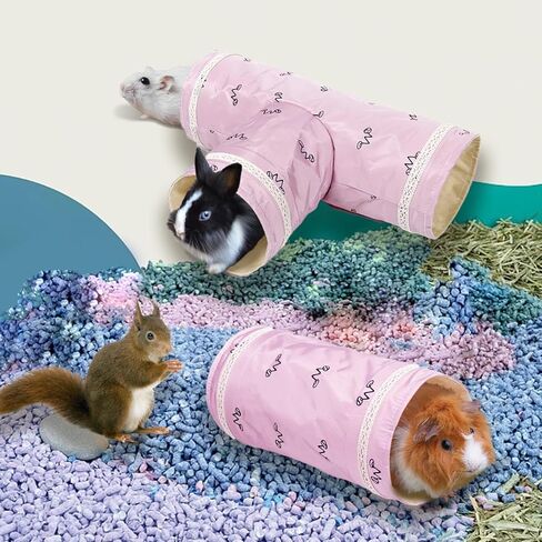 2 Pack Guinea Pig Tunnels, 3 Way Straight Play Tunnel Tubes for Hamster, Pet Chinchilla Hideout Toys Small Animal Cage Accessories for Ferret Rat Hedgehog Gerbils Rat in Kuwait