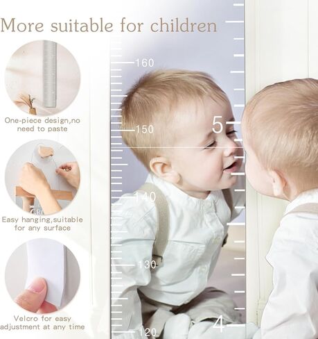 Growth Chart Kids Height Chart Mirror for Wall, Baby Measurement Ruler Nursery Toddler Playroom Decor Hanging, Shatterproof Acrylic Measuring Full Body in Kuwait