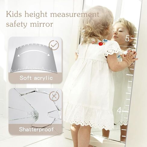 Growth Chart Kids Height Chart Mirror for Wall, Baby Measurement Ruler Nursery Toddler Playroom Decor Hanging, Shatterproof Acrylic Measuring Full Body in Kuwait