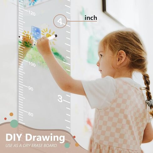 Growth Chart Kids Height Chart Mirror for Wall, Baby Measurement Ruler Nursery Toddler Playroom Decor Hanging, Shatterproof Acrylic Measuring Full Body in Kuwait