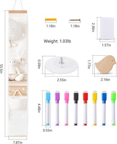 Growth Chart Kids Height Chart Mirror for Wall, Baby Measurement Ruler Nursery Toddler Playroom Decor Hanging, Shatterproof Acrylic Measuring Full Body in Kuwait