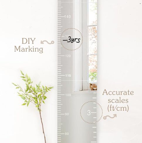 Growth Chart Kids Height Chart Mirror for Wall, Baby Measurement Ruler Nursery Toddler Playroom Decor Hanging, Shatterproof Acrylic Measuring Full Body in Kuwait