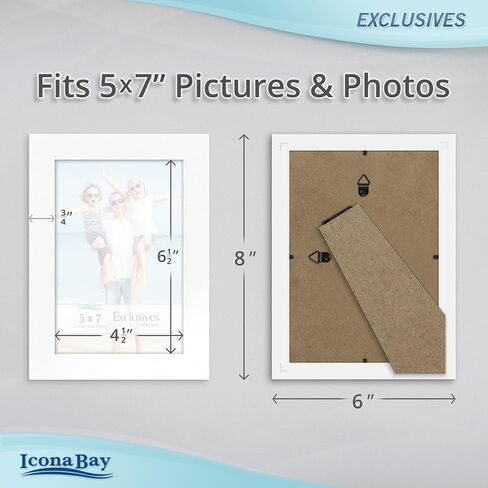 إطار صورة أبيض Icona Bay مقاس 5x7، إطار صورة مركب من الخشب القوي مقاس 5 × 7، تصميم أنيق، سطح الطاولة أو التثبيت على الحائط، مجموعة حصرية in Kuwait