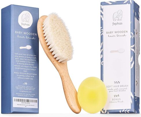 fephas Wooden Silicone Hairbrush for Newborns and Toddlers in Kuwait