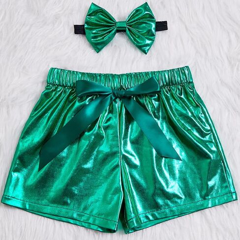 ZYBOUTIC Baby Girls Metallic Shorts Sparkle Shiny Toddler Shorts PU Faux Leather Shorts Elastic Waist with Cute Headbands in Saudi Arabia