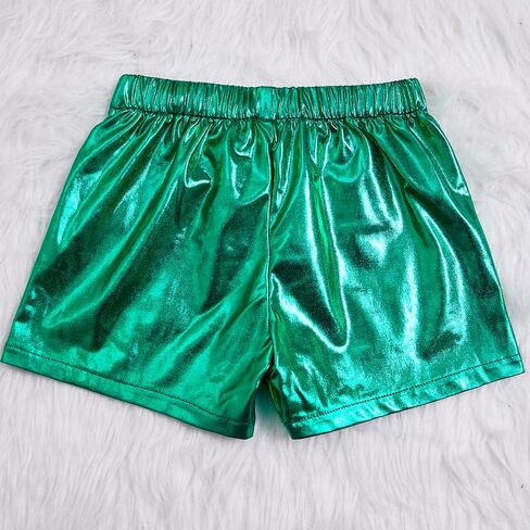 ZYBOUTIC Baby Girls Metallic Shorts Sparkle Shiny Toddler Shorts PU Faux Leather Shorts Elastic Waist with Cute Headbands in Saudi Arabia