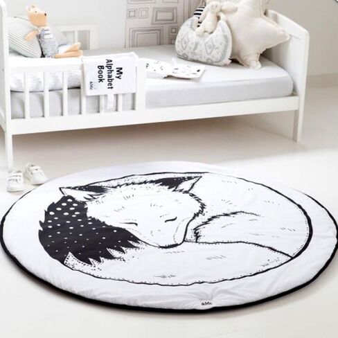 Hiltow Round Rugs Baby Rug Nursery Rugs Cute Fox Design Home Decoration Area Rugs Bedroom/Living Room Carpet Mat Baby Crawling Mats Kids Play Mat(Diameter : 39 inches) in Saudi Arabia