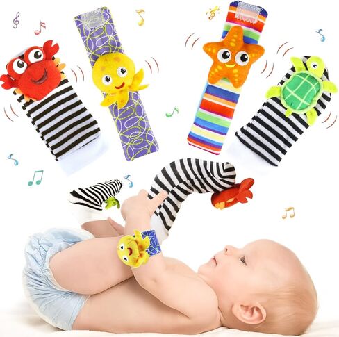 CCEOO TOY Baby Rattle Socks and Wrist Rattles Set 0-12 Months, Soft Sensory Toys for Newborn and Infant Development and Stimulation, Baby Gifts for Boys and Girls 3 6 12 Months in Kuwait