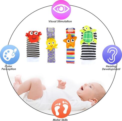 CCEOO TOY Baby Rattle Socks and Wrist Rattles Set 0-12 Months, Soft Sensory Toys for Newborn and Infant Development and Stimulation, Baby Gifts for Boys and Girls 3 6 12 Months in Kuwait