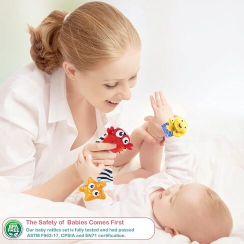 CCEOO TOY Baby Rattle Socks and Wrist Rattles Set 0-12 Months, Soft Sensory Toys for Newborn and Infant Development and Stimulation, Baby Gifts for Boys and Girls 3 6 12 Months in Kuwait
