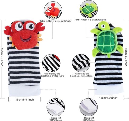 CCEOO TOY Baby Rattle Socks and Wrist Rattles Set 0-12 Months, Soft Sensory Toys for Newborn and Infant Development and Stimulation, Baby Gifts for Boys and Girls 3 6 12 Months in Kuwait