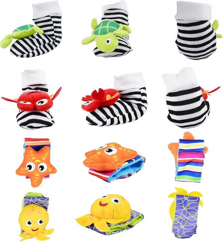 CCEOO TOY Baby Rattle Socks and Wrist Rattles Set 0-12 Months, Soft Sensory Toys for Newborn and Infant Development and Stimulation, Baby Gifts for Boys and Girls 3 6 12 Months in Kuwait