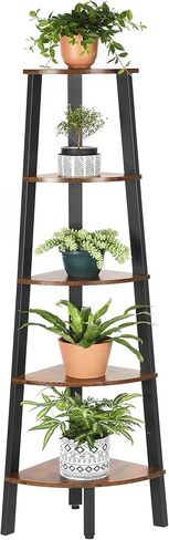 خزانة الكتب الصناعية VASAGLE، رف زاوية مكون من 5 طبقات، أثاث خشبي ذو مظهر خشبي مع إطار معدني للمنزل والمكتب ULLS35X، 12.8 × 13.4 × 62.6 بوصة، بني ريفي in Kuwait