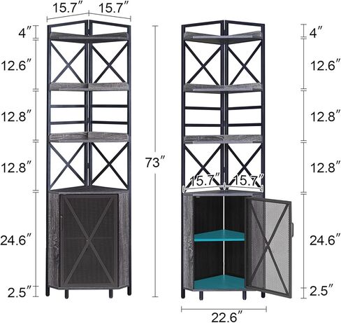 HOMBAZAAR رف زاوية 5 طبقات مع تخزين، رف كتب زاوية صناعية مع لوح قابل للتعديل، عرض ريفي لحامل رف الزاوية لغرفة المعيشة، المكتب المنزلي، غرفة النوم، مساحة صغيرة، رمادي in Kuwait