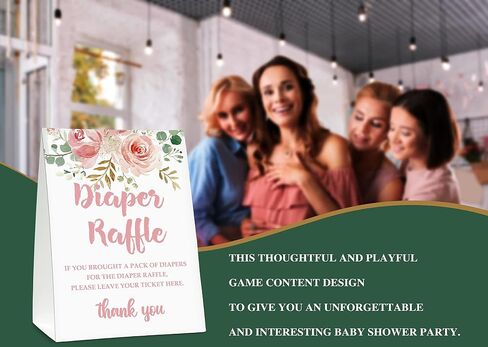 Diaper Raffle Baby Shower Game Set(1 Standing Sign + 50 Guessing Cards), Floral Greenery Diaper Raffle Tickets for Baby Shower, Blush Pink Baby Shower Party Favor Decor - A07 in Saudi Arabia
