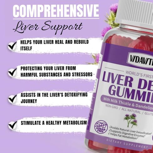 VIDAVITE Sugar-Free Liver Cleanse Detox & Repair Gummies — 1500mg Silymarin Milk Thistle Supplement with Artichoke Extract Liver Health Formula, and 20+ Liver Detoxifiers for Men & Women (60 Gummies) in Saudi Arabia