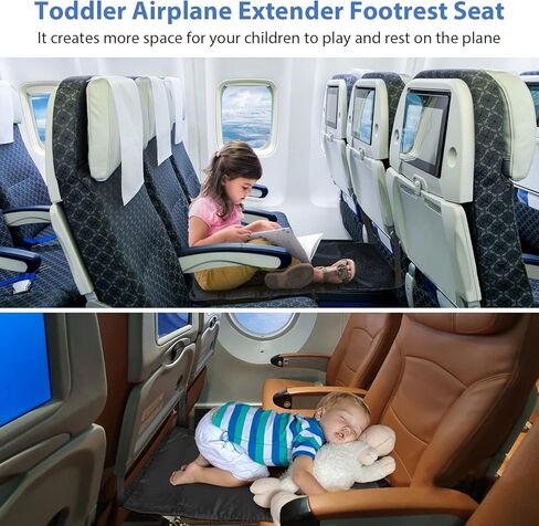 AceList Toddler Airplane Bed - Portable Airplane Seat Extender for Kids with Storage Bag & Mesh Pocket - Baby Travel Essential Footrest - Airplane Must Haves for Toddlers, 17 * 31'' in Kuwait