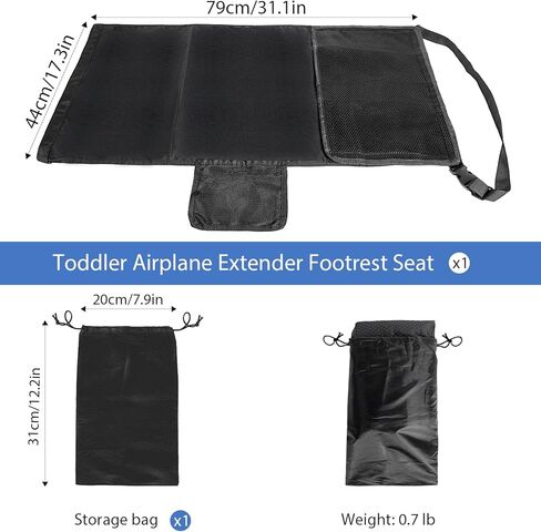 AceList Toddler Airplane Bed - Portable Airplane Seat Extender for Kids with Storage Bag & Mesh Pocket - Baby Travel Essential Footrest - Airplane Must Haves for Toddlers, 17 * 31'' in Kuwait