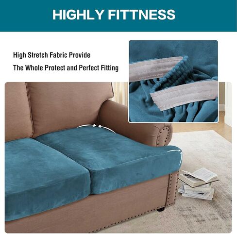 Turquoize Velvet 3 Piece T Cushion Sofa Slipcovers Sofa Cushion Covers for 3 Cushion Couch Stretch Sofa Seat Cushion Covers Individual T Cushion Slipcovers, (2 T-Cushion + 1 Box Cushion, Ivory) in Saudi Arabia