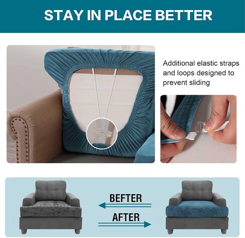 Turquoize Velvet 3 Piece T Cushion Sofa Slipcovers Sofa Cushion Covers for 3 Cushion Couch Stretch Sofa Seat Cushion Covers Individual T Cushion Slipcovers, (2 T-Cushion + 1 Box Cushion, Ivory) in Saudi Arabia