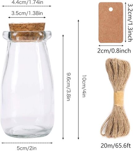 24 قطعة من برطمانات الزجاج سعة 100 مل، زجاجات زجاجية صغيرة سعة 100 مل مع أغطية فلين، زجاجات صغيرة لجرعات حليب صغيرة، برطمانات لطيفة للحفلات هدايا الزفاف مع 30 قطعة علامات لاصقة وشريط خيش 20 متر in Kuwait