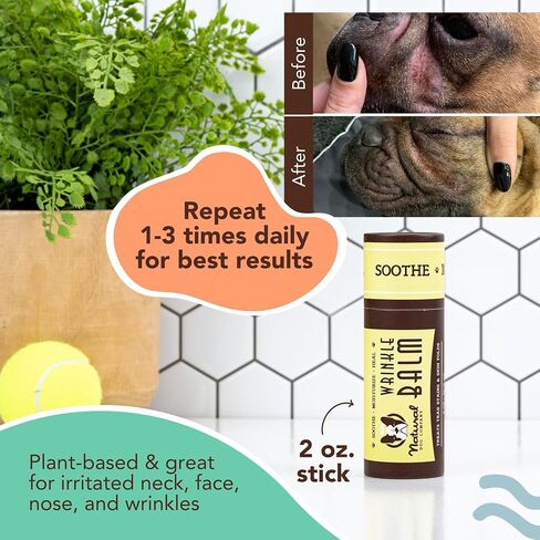 Natural Dog Company Wrinkle Balm, 2 oz. Stick, Dog Lotion for Dry Itchy Skin, Cleans Wrinkles, Yeast Infection Treatment for Dogs, Plant Based, Frenchie Dog Accessories, Made in USA in Kuwait