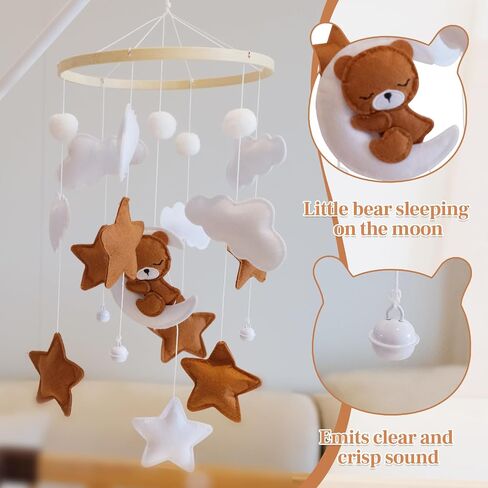 Baby Crib Mobile - Bear Mobile for Crib, Felt Cloud Nursery for Boys and Girls, Baby Bassinet Mobile Toy - Shower Set for Infant Bedroom Hanging Decoration in Saudi Arabia