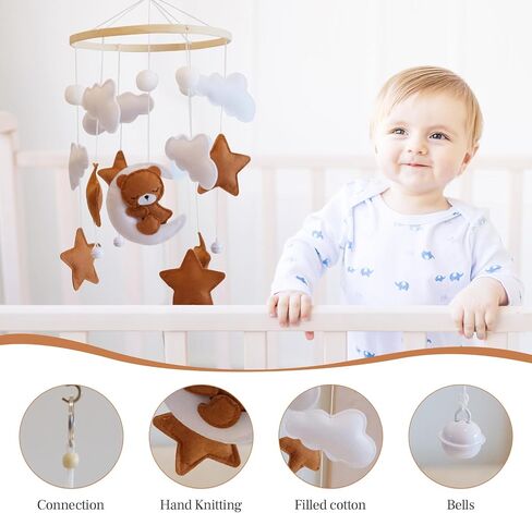 Baby Crib Mobile - Bear Mobile for Crib, Felt Cloud Nursery for Boys and Girls, Baby Bassinet Mobile Toy - Shower Set for Infant Bedroom Hanging Decoration in Saudi Arabia