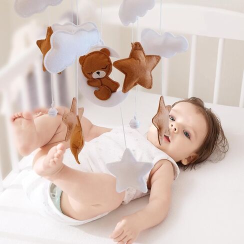 Baby Crib Mobile - Bear Mobile for Crib, Felt Cloud Nursery for Boys and Girls, Baby Bassinet Mobile Toy - Shower Set for Infant Bedroom Hanging Decoration in Saudi Arabia