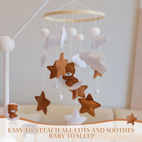 Baby Crib Mobile - Bear Mobile for Crib, Felt Cloud Nursery for Boys and Girls, Baby Bassinet Mobile Toy - Shower Set for Infant Bedroom Hanging Decoration in Saudi Arabia