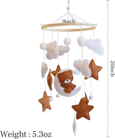 Baby Crib Mobile - Bear Mobile for Crib, Felt Cloud Nursery for Boys and Girls, Baby Bassinet Mobile Toy - Shower Set for Infant Bedroom Hanging Decoration in Saudi Arabia