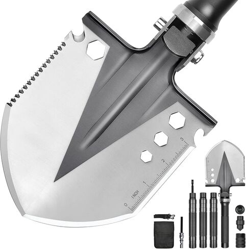 مجرفة تخييم من ياكول، مجرفة قابلة للطي (101.6 سم)، مجراف قابل للطي للبقاء من النسيج السلكي، أدوات متعددة من الدرجة العسكرية لكشف المعادن والطوارئ والطرق الخارجية in Kuwait