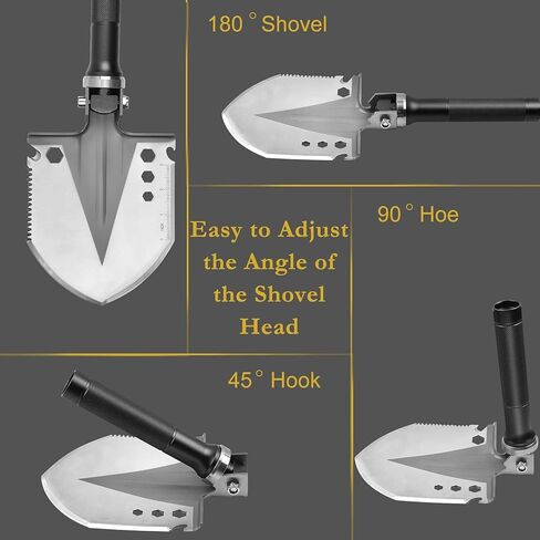 مجرفة تخييم من ياكول، مجرفة قابلة للطي (101.6 سم)، مجراف قابل للطي للبقاء من النسيج السلكي، أدوات متعددة من الدرجة العسكرية لكشف المعادن والطوارئ والطرق الخارجية in Kuwait