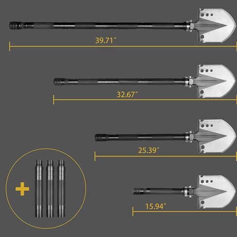مجرفة تخييم من ياكول، مجرفة قابلة للطي (101.6 سم)، مجراف قابل للطي للبقاء من النسيج السلكي، أدوات متعددة من الدرجة العسكرية لكشف المعادن والطوارئ والطرق الخارجية in Kuwait