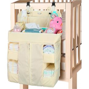 Hautton Hanging Diaper Caddy Organizer, Hanging Diaper Organizer for Changing Table and Crib, Diaper Changing Station Organizer Storage for Nursery Baby Stuff, Shower Gift for Newborn New Mom -Grey