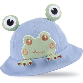 Baby Girl Sun Hat Infant Frog Hat Toddler Bucket Hats Wide Brim Baby Hats Cotton Cap for Boys Girls(0-2Y) with Chin Strap