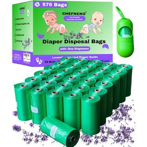 Baby Diaper Disposable Bags Biodegradable 11 Refill Rolls with Dispenser (198 Bags) Diaper Sacks Disposable Dog Poop Waste Bags Cat Litter Clump & Poop Bag Sanitary Pad Waste Bags (198 Bags) in Kuwait