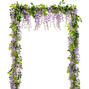 Lvydec الوستارية الزهور الاصطناعية إكليل، 4 قطع إجمالي 28.8ft الاصطناعي الوستارية الكرمة الحرير شنقا زهرة للمنزل حديقة حفل في الهواء الطلق قوس الزفاف ديكور الزهور (الوردي) in Kuwait