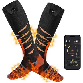 Rechargeable Heated Socks for Men Women, App Control Smart Heating Socks Electric 3D Surround Winter Warming Socks Washable Thick Heat Sock for Outdoor Camping Skiing Fishing Hunting in Kuwait