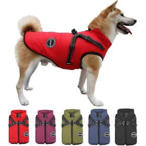 Dog Winter Coat,Warm Jacket Paded Fleece Pet Vest with Built in Harness, Windproof Reflective Cozy Adjustable Snow Pet Coat Clothes with Zipper for Small Medium Large Dogs in Saudi Arabia