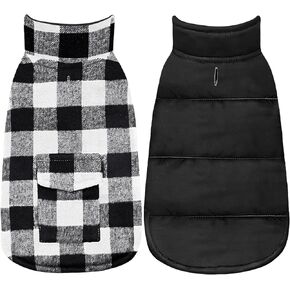 Malier Dog Winter Coat, Reversible Classic Plaid Waterproof Dog Winter Jacket Warm Dog Vest with Pocket, Cold Weather Windproof Dog Clothes Coat Apparel for Small Medium Large Dogs (Blue, X-Small)