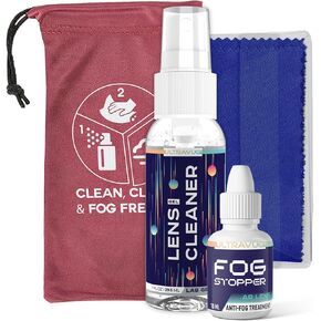 Fog Stopper Clean, Clear and Fog Free Kit - 1oz UltraVue Gel Lens Cleaner + 10ml Drops Treatment + Microfiber Cleaning Cloth + Drawstring Carrying Bag - Convenient Travel-Size Kit for Eyewear Care in Kuwait