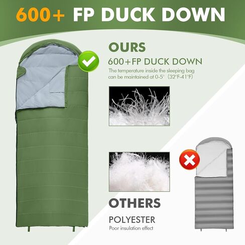 Down Sleeping Bag, 32-41℉ 600 Fill Power Sleeping Bag for Cold Weather 3 Season, Ultralight Compact Portable Backpacking Sleeping Bag with Compression Sack for Adults Youth Camping Hiking in Kuwait