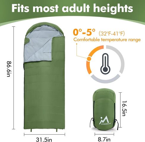 Down Sleeping Bag, 32-41℉ 600 Fill Power Sleeping Bag for Cold Weather 3 Season, Ultralight Compact Portable Backpacking Sleeping Bag with Compression Sack for Adults Youth Camping Hiking in Kuwait